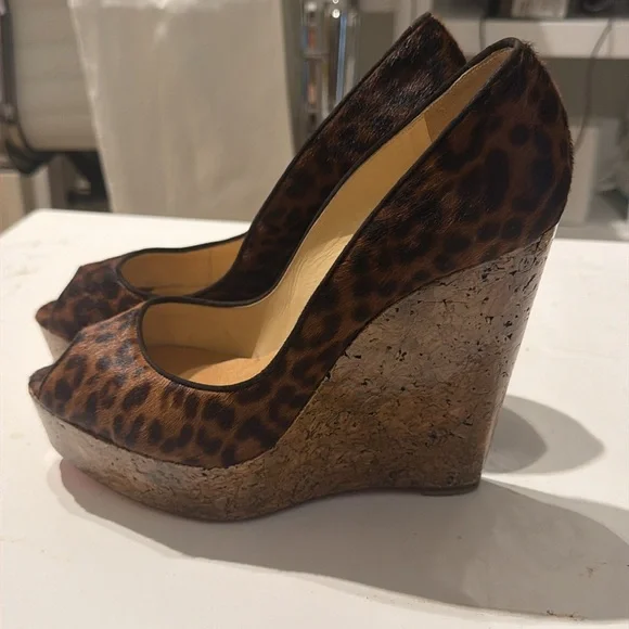 Christian Louboutin Leopard pony hair wedge